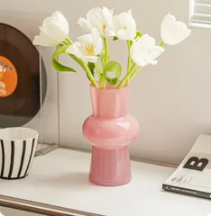 新品 ガラス花瓶 一輪挿し おしゃれ フラワーベース 透明 水栽培 インテリア飾り 花瓶 北欧 ガラス 花器 ガラスベース ガラスボトル アレンジ インテリア 水栽培 生け花 造花 おしゃれ シンプル (ピンク)