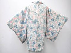 【一輝堂】リサイクル着物 羽織 花文 羽織紐付 正絹 身丈約77.5cm 裄丈約63cm 25z07-3858
