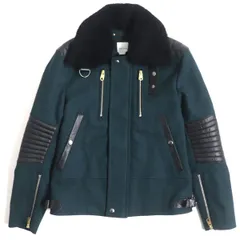 美品▼ランウェイ着 Paul Smith ポールスミス 襟ムートン 千鳥格子 レザー切替 ZIP ライダースジャケット 緑×黒 S メンズ 日本製 正規品のサムネイル