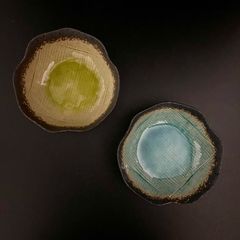 【ペア中鉢セット】美濃焼　中鉢　花型中鉢　グリーン貫入　ブルー貫入