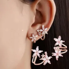 イヤーカフ風 ２フラワー スターリング シルバー925 刻印 czダイヤモンド