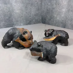 北海道 木彫り熊 3体セット ヴィンテージ 昭和レトロ 民芸品 刻印あり A529