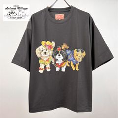 新品 CORISCO コリスコ アニマルプリント 犬 猫 プリント Tシャツ 半袖 レディース メンズ ユニセックス Animal Village アニマルヴィレッジ 動物 プリント tee かわいい Tシャツ M L LL チャコール 111951