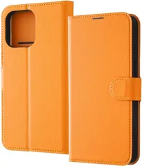【訳あり・未使用品】iPhone15 ProMax 手帳型ケース オレンジ■ストラップホール付　スタンド機能　カードポケット　耐衝撃