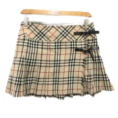 バーバリーブルーレーベル BURBERRY BLUE LABEL フレアスカート ラップスカート プリーツ ミニ丈 ノバチェック 38 S ベージュ FLF29-582-43 ■YHS4
