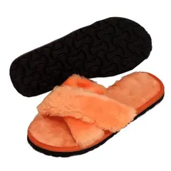ルームシューズ もこもこ (クロス オレンジ) スリッパ 冬 暖かい あったか ムートン 冬用 レディース かわいい 可愛い フェイクファー 冬 おしゃれ 暖かい ふわふわ 室内履き 軽量 冷え対策