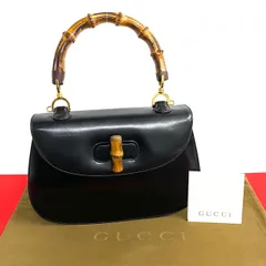 極 美品 GUCCI グッチ オールドグッチ ヴィンテージ バンブー レザー 本革 ターンロック ハンドバッグ ミニ トートバッグ ブラック -9702