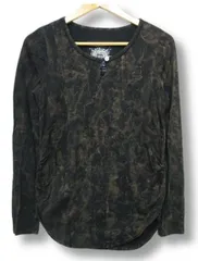 ◇ センソユニコ Dw2R 長袖 カットソー Tシャツ 絞り染め風デザイン ストレッチ生地 茶黒 Lサイズ40 ■管理番号L28722SSS25-250419-50-3（198）