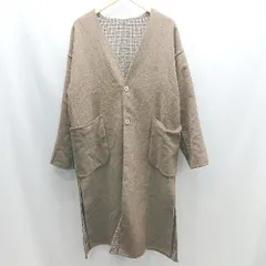 ◇ ⊇ PEACE PARK チェック 長袖 ノーカラーリバーシブルコート サイズF ブラウン系 レディース E  【1501230009591】