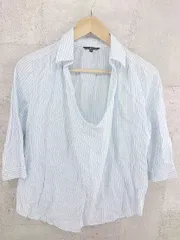 ◇ SHIPS シップス ストライプ 七分袖 シャツ S ホワイト　ブルー * 1002800211883 【中古】 【1002800211883】
