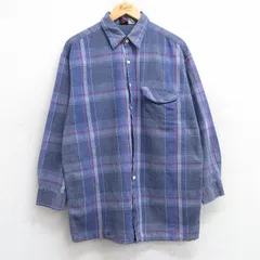 L/古着 長袖 シャツ メンズ 90s コットン 紺他 ネイビー チェック 25may28 中古 トップス