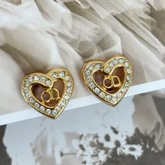 【極美品】 Dior イヤリング CD 旧ロゴ ハートモチーフ GPメッキ ラインストーン ゴールド アクセサリー ピアス Christian Dior Vintage Earrings Heartshape 22109