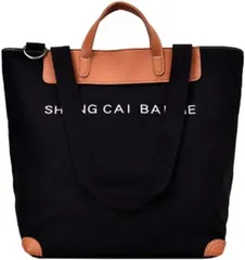 ZAZALAND(ザザランド) 母の日 トートバッグ キャンバス a4 大容量 ファスナー付き ショルダー 2way 丈夫 布( ブラック,  L)