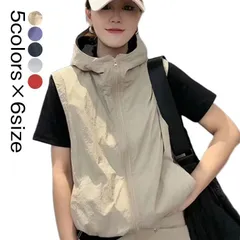 ノースリーブベスト 夏用 ジップアップフード付き 前開きパーカー レディース アウトドア スポーツ 作業着 速乾 軽量 通気性 M250410-243