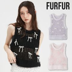 【爆速配送】【SALE】 【即納】 ファーファー FURFUR トップス 24秋冬 シャイニーリボンベスト ミドル丈 ノースリーブ rwnt244046