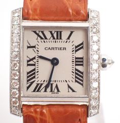 美品 Cartier(カルティエ) タンクフランセーズSM WE100251 K18WG/革 QZ クォーツ ホワイトゴールド レザーベルト 18金 ダイヤベゼル 腕時計