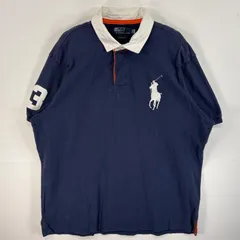 古着 90's/90年代 ポロバイラルフローレン Polo by Ralph Lauren 鹿の子 半袖 ラガーシャツ 2ボタン ビッグポニー 大きいサイズ XXL  ネイビー系 無地 メンズ
