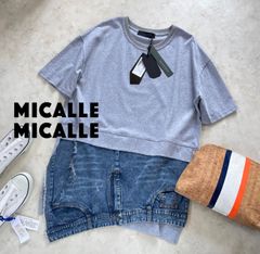 新品MICALLE MICALLEミカーレミカーレデニムドッキングTシャツグレー半袖カットソー