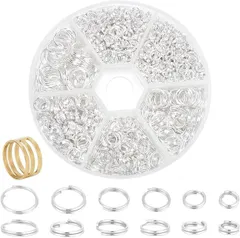 【在庫処分】PH PandaHall 6種セット 鉄製 二重丸カン 4-10mm リング マルカン 丸環 指貫つき 金具セット 基礎パーツ ジュエリー DIY用 手芸用品 クラフト用品 アクセサリーパーツ ハンドメイド ブレスレット シルバー