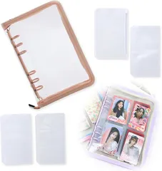 Noalife(ノアライフ) アクスタケース 推し活グッズ 収納 持ち運び ファイル 6リングファスナーケース リフィル チェキ アルバム チェキ帳 オレンジ リフィルセット( オレンジ リフィルセット,  A6)