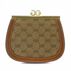グッチ GUCCI 小銭入れ コインケース PVC レザー がま口 GG柄 総柄 ゴールド金具 茶色 ブラウン 03・030・7057 /XZ ■GY11