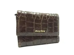 美品 ミュウミュウ 三つ折り財布 クロコ型押し miu miu Amazon | MIUMIU クロコダイルプリントレザー 三つ折り 財布