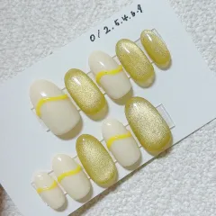 【サイズオーダー】 イエローネイル　マグネットネイル　ぷっくりネイル