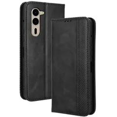 arrows We2 Plus ケース 手帳 F-51E チェック柄 合革 レトロ 手帳 ケース 【Color】ブラックのサムネイル