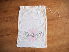 70's Vintage【 Laundry Bag】ビンテージ ランドリーバッグ コットン布袋 (45×64cm) アメリカ雑貨 ヒッピー 手刺繍