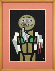 【F6号】手描き　畦地梅太郎【山の家族】 人気　代表作　サイン　落款　額縁 F6号】手描き畦地梅太郎【山の家族】 人気代表作サイン落款額縁