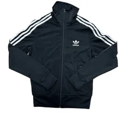 ★adidas★アディダス トラックジャケット ファイヤーバード ジャージ 黒 ブラック トレフォイルロゴ バックロゴ 白ライン