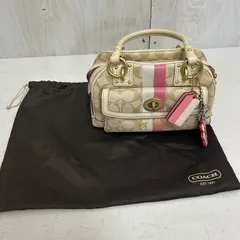 コーチ　ハンドバッグ　ヘリテージ　ストライプ　シグネチャー　PVC  レザー　袋つき　キーリング付き　ピンク