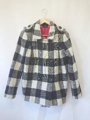 ◇ ⊇ DURAS デュラス チェック 長袖 コート ホワイト系ブラック系 レディース E  【1508060000712】