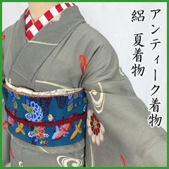 506aa4◇アンティーク着物 絽 梅 流水 夏着物 大正ロマン 昭和レトロ 和洋MIX◇状態良好