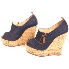 Th994052 クリスチャンルブタン 靴 サンダル ウェッジヒール デニム ネイビー系 #36 約23cm レディース Christian Louboutin 中古