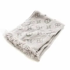 ルイヴィトン LOUIS VUITTON エシャルプロゴマニア グリペルル フリンジ マフラー ストール ロゴ ウール モノグラム 絹混 シルク混 グレー M74742 ■GY18 /MQ ■OHM