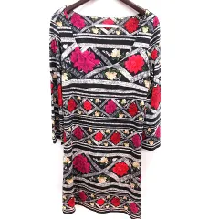 ダイアンフォンファステンバーグ DIANE von FURSTENBERG ワンピース タイト ひざ丈 長袖 総柄 絹 シルク 4 XS 黒 ブラック /RT ■GY19のサムネイル
