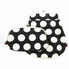 あやの小路 AYANOKOJI ポーチ 2点セット ショルダー がま口 ドット柄 黒 ブラック 白 ホワイト /TZ