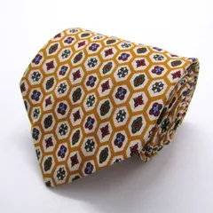 ヴァレンティノ ブランド ネクタイ 総柄 小紋柄 格子柄 幾何学模様 シルク イタリア製 PO メンズ イエロー VALENTINO 【中古】