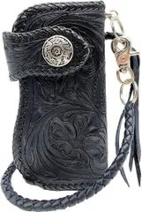 K&R バイカーズウォレット カービング メンズ 財布 長財布 カーブ(ブラック/ブラック カーブ)