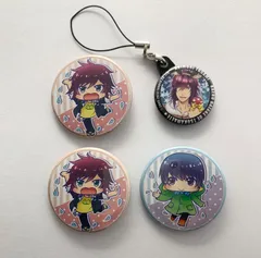 【まとめ売り】 カエル畑DEつかまえて 戸神明杜 空閑正臣 缶バッジ 缶ストラップ 4点セット