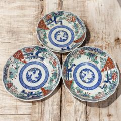 蔵出し 伊万里焼 印判皿 なます皿 3枚 色絵 金彩 大正時代 骨董 時代物 和食器
