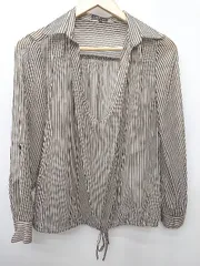 ◇ ⊂　Φ INDIVI インディヴィ ストライプ柄　シースルー 長袖 ブラウス カットソー サイズ36 ベージュ系 レディース P  【1408200022164】