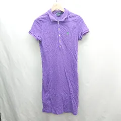 ◇ ⊂ RALPH LAUREN SPORT ブランドロゴ刺<!-利用不可文字-!> ポロシャツ風 半袖 膝下丈 ワンピース サイズS パープル グリーン レディース E  【1501230049177】