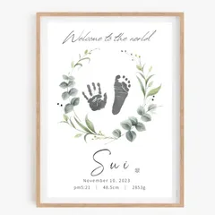 【2枚セット】命名書 命名紙 手形足形アート ハーフバースデーおしゃれシンプル　ベビーポスター