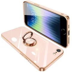 iPhone SE3 iPhone SE2 iPhone8 iPhone7 ケース リング付き アイフォンSE3 リング カバー 耐衝撃 TPU メッキ加工 360°回転 スタンド機能 車載ホルダー ストラップホール付き 4.7インチ（ピンク） 0