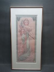 リトグラフ　アルフォンス・ミュシャ　「春」　額装品