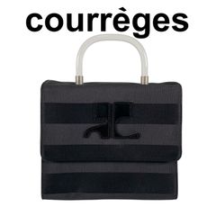 m28 cnurreges クレージュ ハンドバッグ ボーダー ロゴ ブラック グレー クリアハンドル  ヴィンテージ ミニバッグ スクエア