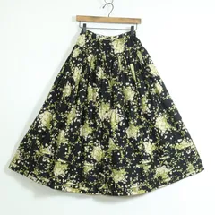 【美品】ピンクハウス★ギャザーたっぷりティアードスカート 黒系 ひなぎく柄 リボン&フリル付き♪z12136