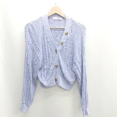 ◇ Θ mysty woman ショート丈 透かし編み 長袖 ニット カーディガン サイズF ラベンダー パープル系 レディース E  【1410100036677】